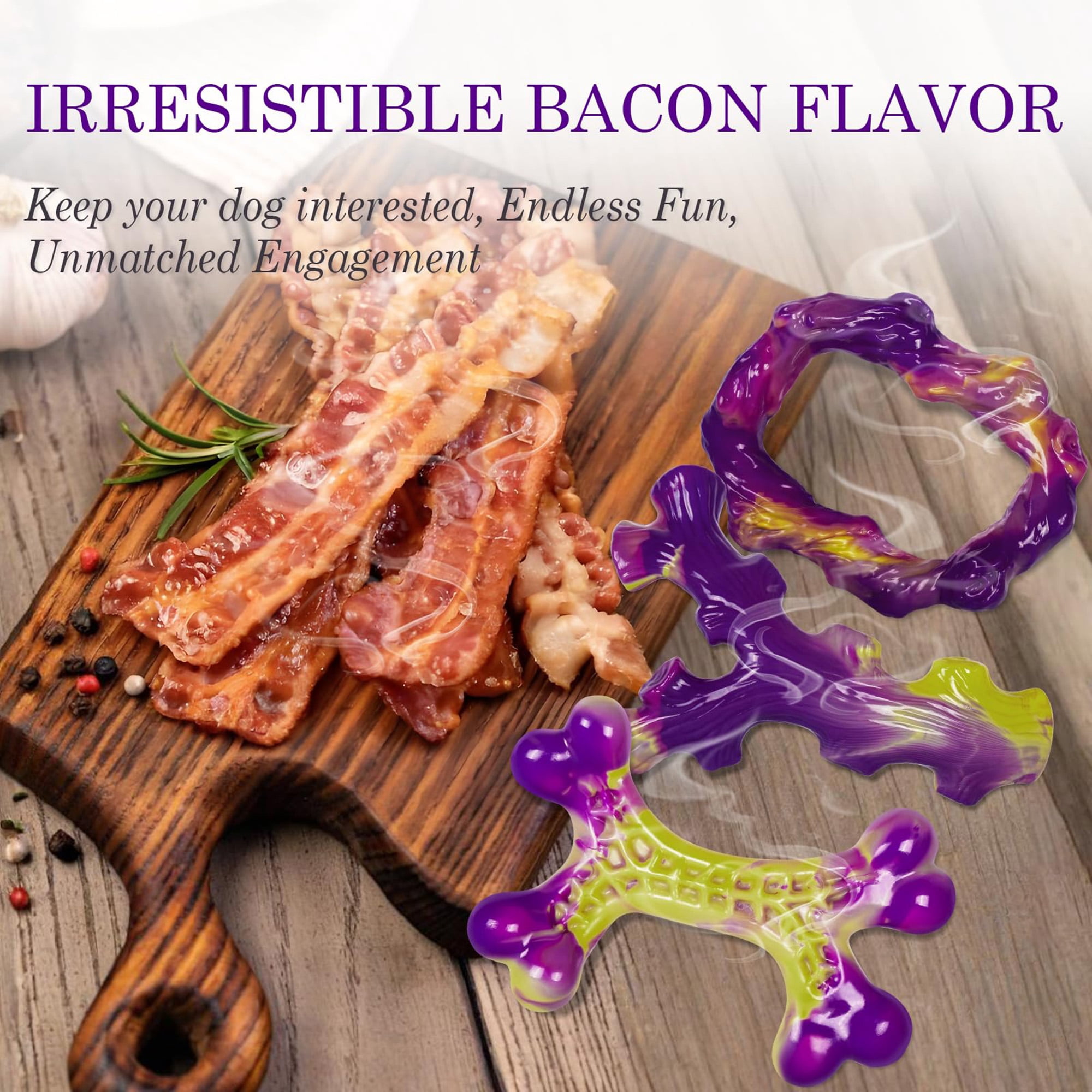 Indestructible dog toys for aggressive chewers, tough chew toys for large dogs 15-100lbs, durable nylon dog bones 3 pack, keeps dogs busy, purple