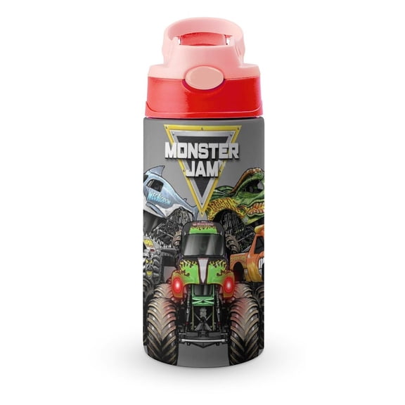 Cup Monster Truck Jam Kids Straw Water Bottle, 16.9 Oz Stainless Steel Vacuum Insulated Water Bottle for School Travel Sport, Suitable for Both Boys And Girls Pink-style
