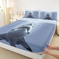 thumbnail image 4 of Castle Fairy Muted Tone Underwater Shark Art Bed Sheets 4-Piece,Small Yacht Calm Deep Sea Landscape Full Size Sheets,Slate Blue,1 Fitted Sheet,1 Flat Sheet and 2 Pillowcases, 4 of 6