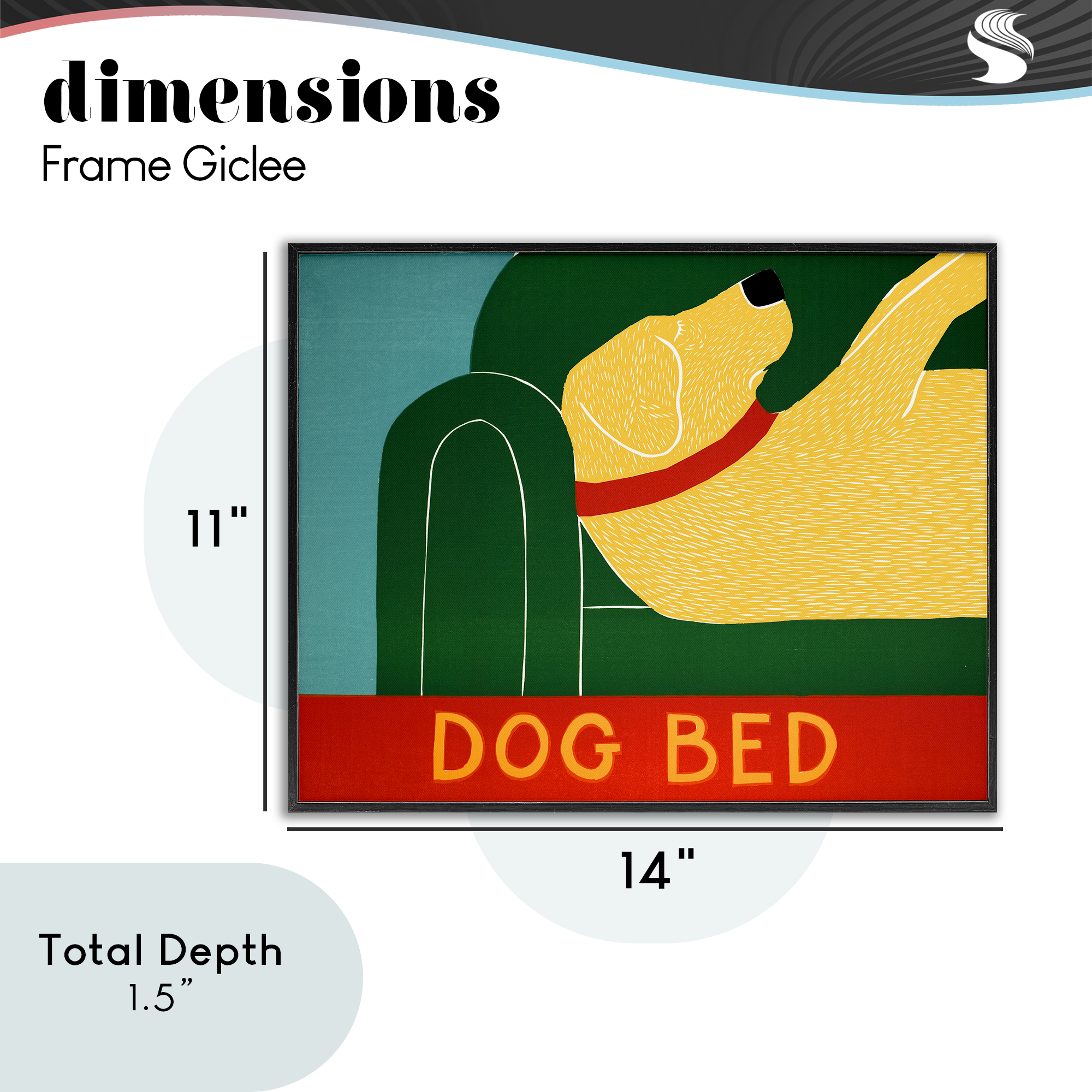 Dog Bed Labrador Black Framed Giclee Art, design by Stephen Huneck