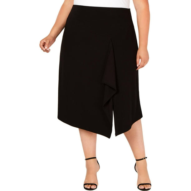 Calvin Klein Womens Plus Knit Asymmetric Midi Skirt Black 2X - Walmart.com