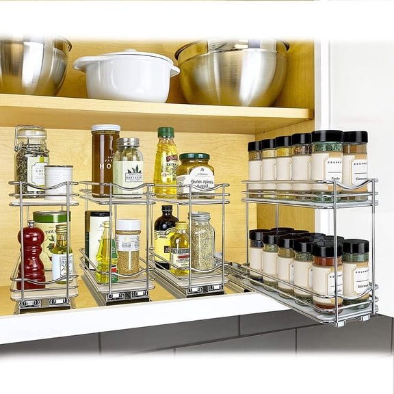 Slide Out Spice Rack Organizer for Kitchen Cabinets - 4-1/4 Inch Wide - Chrome