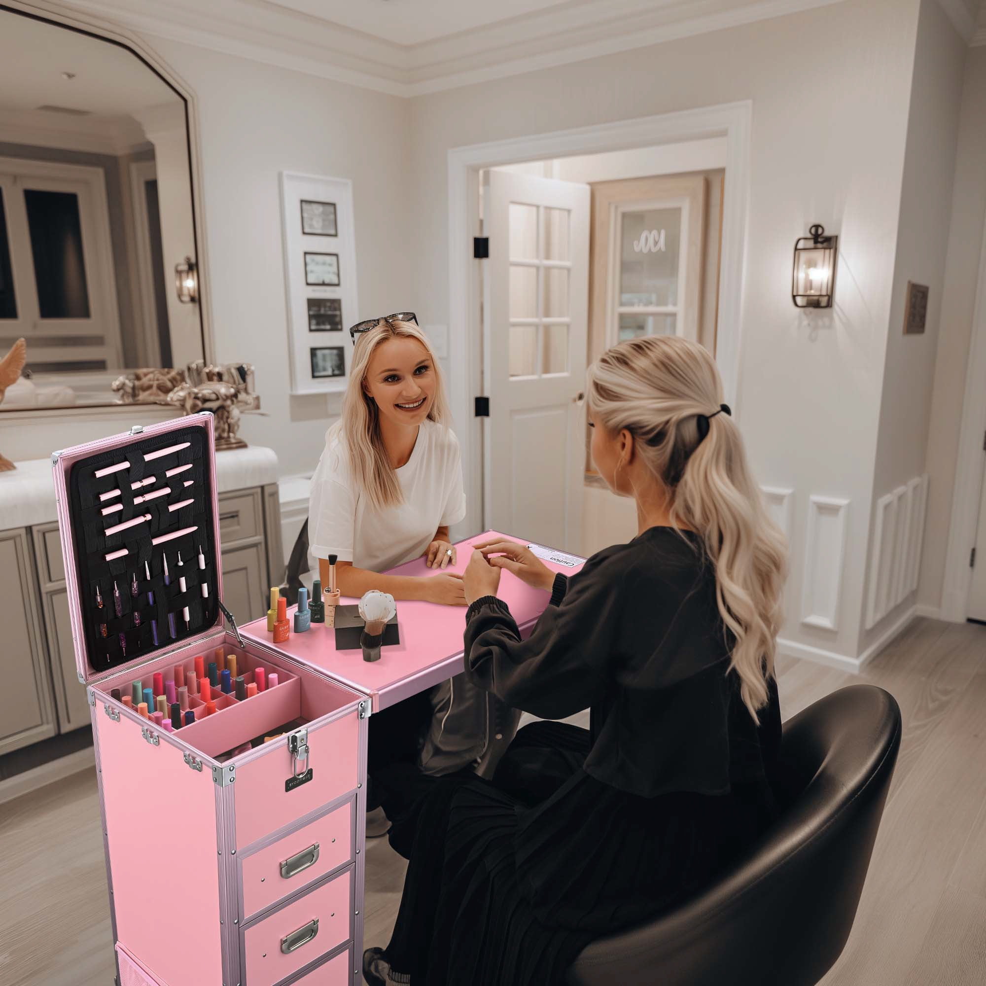 Byootique Nail Desk Mobile Station Rolling Makeup Manicure Table Nail Artist