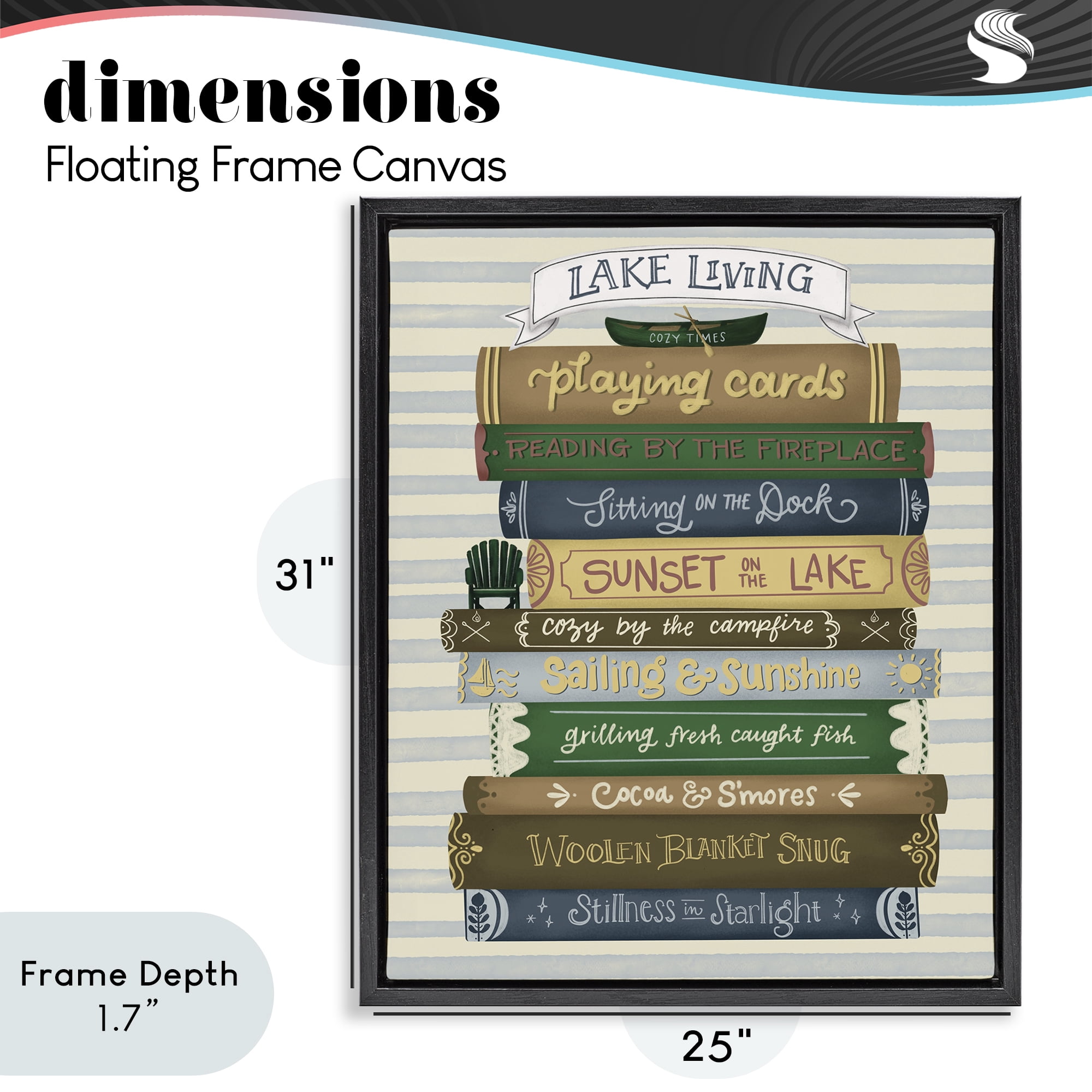 Stupell Industries Lake Living Book Stack Black Framed Floater Canvas Wall Art, design by Giao Williams