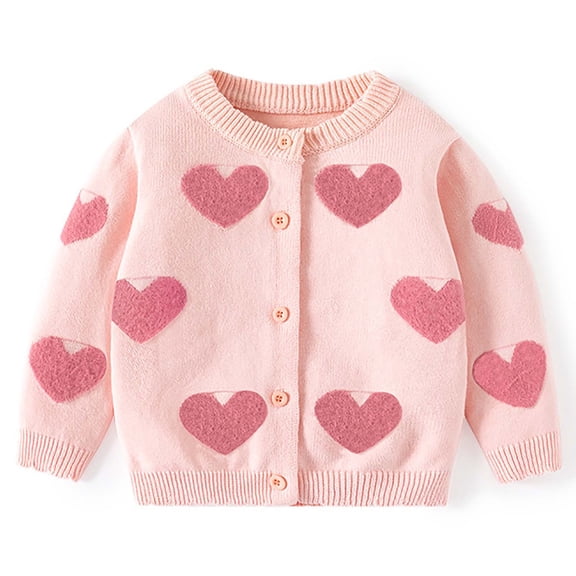 Zwiiyzr Girls' Cardigan Sweater Long Sleeve Jacquard Cable-Knit Round Neck Button Down Cute Knit Cardigan Fall Baby Clothes 0-4T Pink