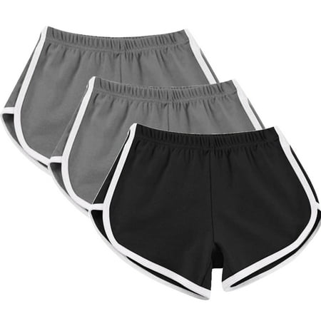 3 Pack Summer Hot Shorts for Women Elastic Waist Cotton Sports Shorts Athletic Yoga Dance Pajama Short Pants (L  Gray 01)