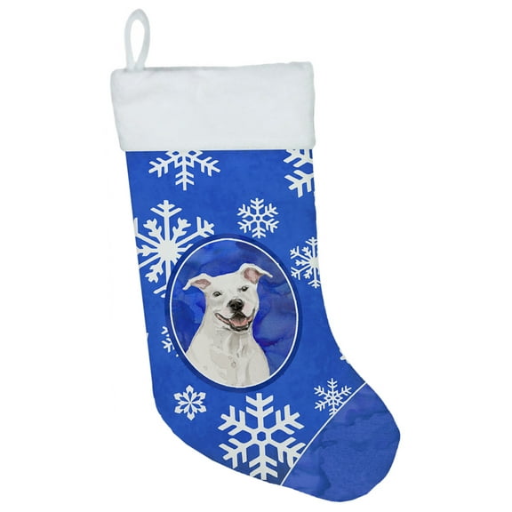 Winter Snowflakes White Staffordshire Bull Terrier Christmas Stocking