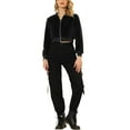thumbnail image 3 of INSPIRE CHIC Women's Long Sleeve Zip Up Faux Fur Cropped Bomber Jacket S Black, 3 of 5