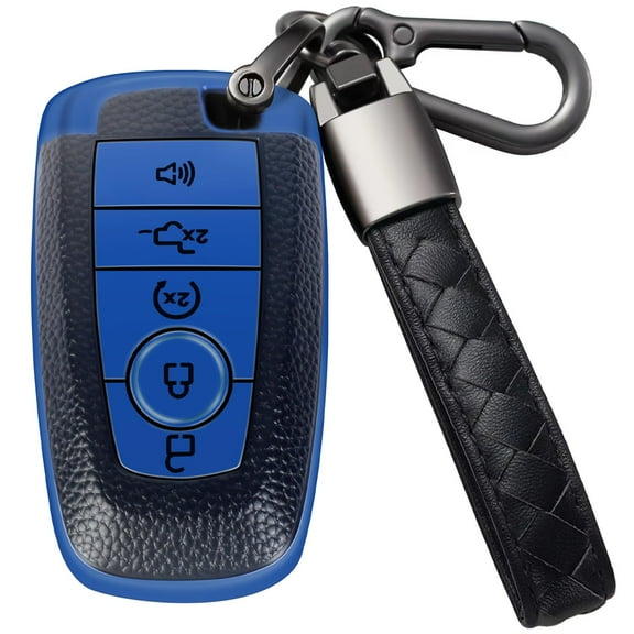 for Ford Key Fob Cover with Leather Keychain TPU Car Key Case Shell 360 Degree Protection for Ford Maverick Edge Mustang Fusion Explorer Escape F150 F250 F350 F450 F550 Smart Key