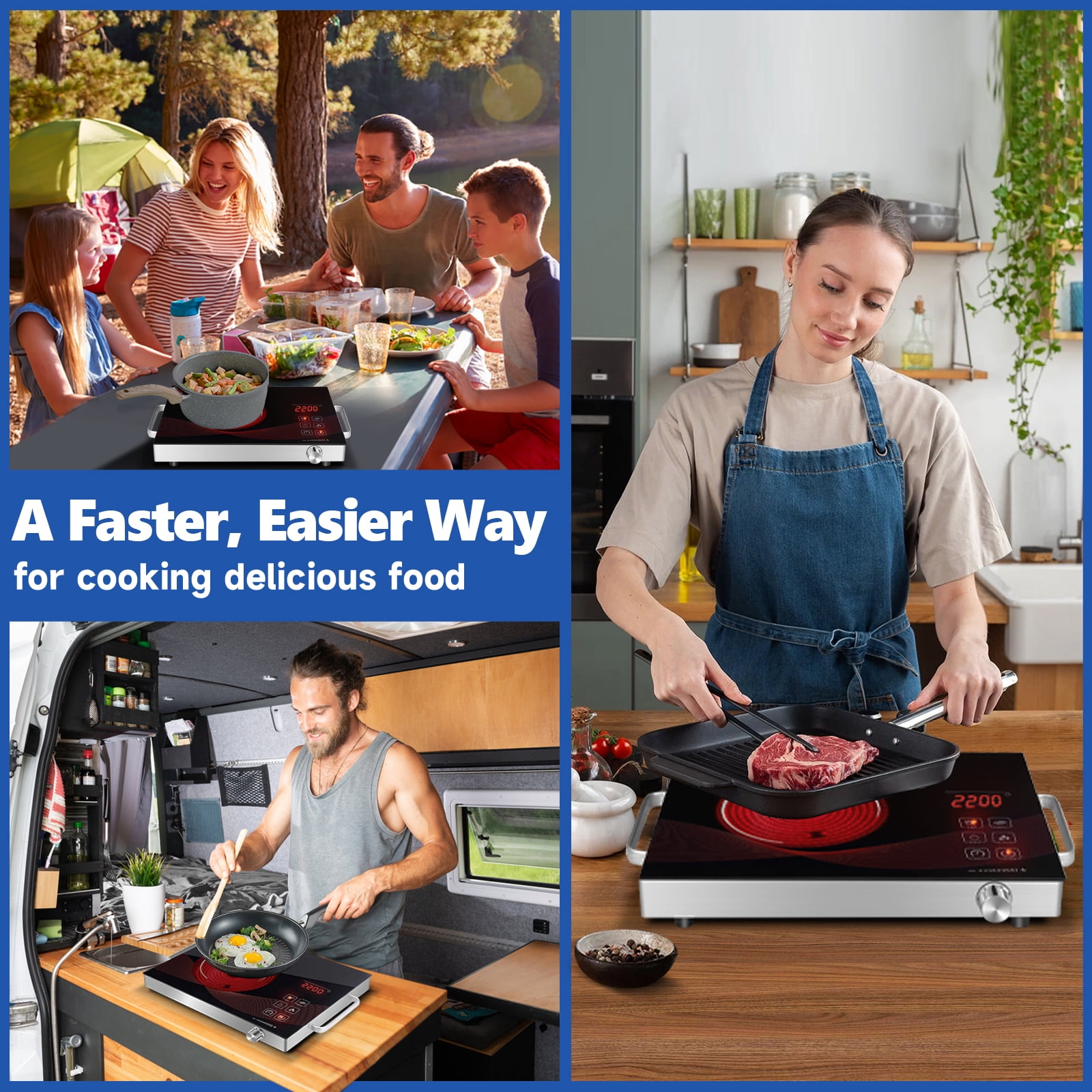 Infrared Single Burner Electric Stove, Portable Small Counter Top Hot Plate for Cooking, 2200W Ceramic Glass Infrared Burner with Touchscreen LCD Display