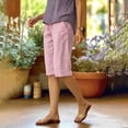 thumbnail image 4 of BUIGTTKLOP Shorts for Women Summer Pull on Bermuda Cotton Linen Shorts Knee Length Striped Casual Beach Shorts with Pockets, 4 of 8