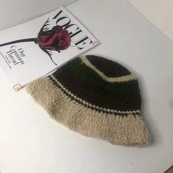 SikaFu Striped Knitted Beanies Hats For Women Colorful Handmade Crochet Skullies Cap Famela Winter Warm Knitted Beanies Caps Bonnet