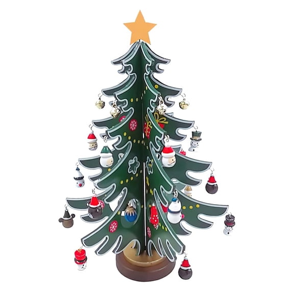 Mini Tabletop Christmas Tree Wooden 12In Christmas Tree Desktop Decoration Xmas Tree with 30 Ornaments Holiday Party Christmas Decoration Set(RL)