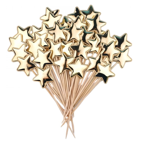 BPPEG 50 Pcs Silver Cocktail Picks Decorative Star Toothpicks for Appetizers 5.9 Inch Long Bamboo Cocktail Sticks Silver Fruits Skewers Cupcakes Food Party Decoration Supplies