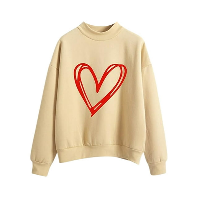 WEAIXIMIUNG Chandail en Molleton pour Femmes Veste Sans Capuche Imprimé Cœur Pull pour Femmes Chandail en Molleton Imprimé Haut Chandail en Molleton à Manches Longues Blouse Pull Tempérament Blouse Décontractée