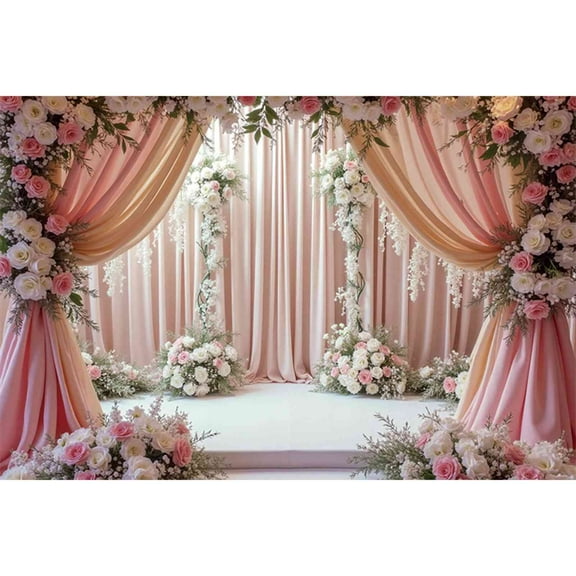 Hanging Flower Curtain Wedding Photo Backdrops Drapes Wom's Birthday Photoz Background Draping Fabric rations