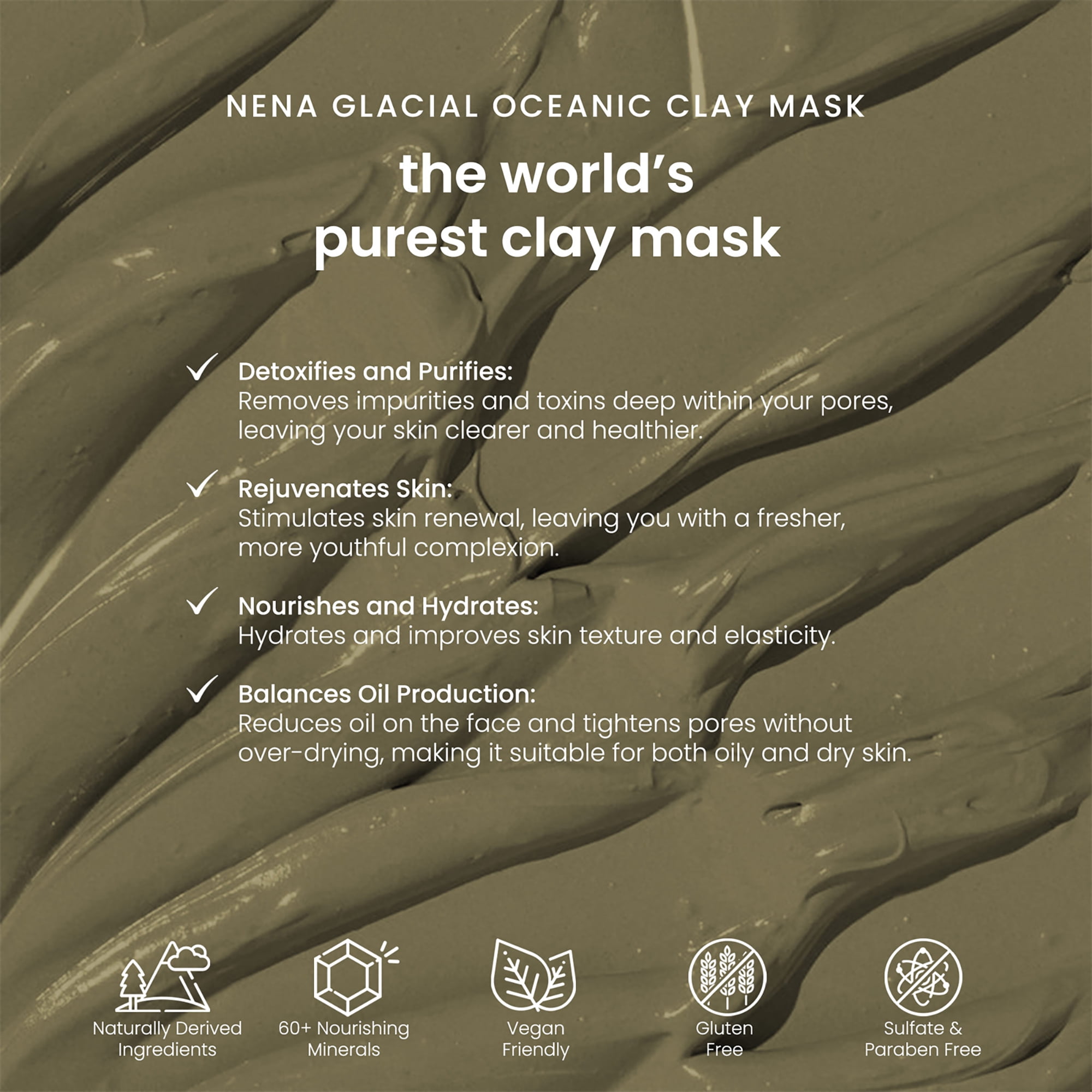 NENA Skincare Clay Mask, Glacial Oceanic Clay, Face Mask Skincare, 4.2 oz