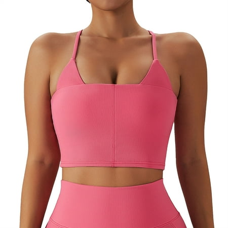 Sarapandan Women s Sports Bra - Fashionable  Casual  Shockproof  Backless  Cross Spaghetti Strap Yoga Bra for Sports  Exercise  Fitness - Rose Pink  Size L