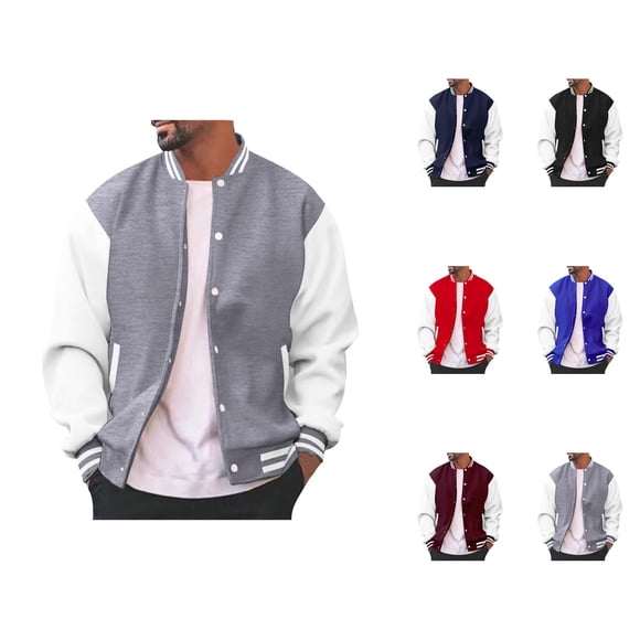 Men's Varsity Jackets Long Sleeve Button Down Loose Fit Casual Classic Baseball Jacket with Pockets Outerwear