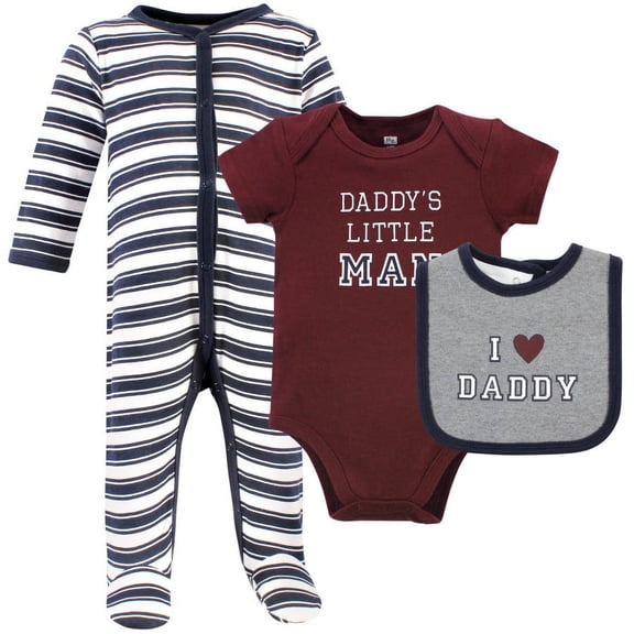 Hudson Baby Infant Boy Cotton Sleep and Play, Bodysuit and Bandana Bib Set, Boy Daddy, Newborn