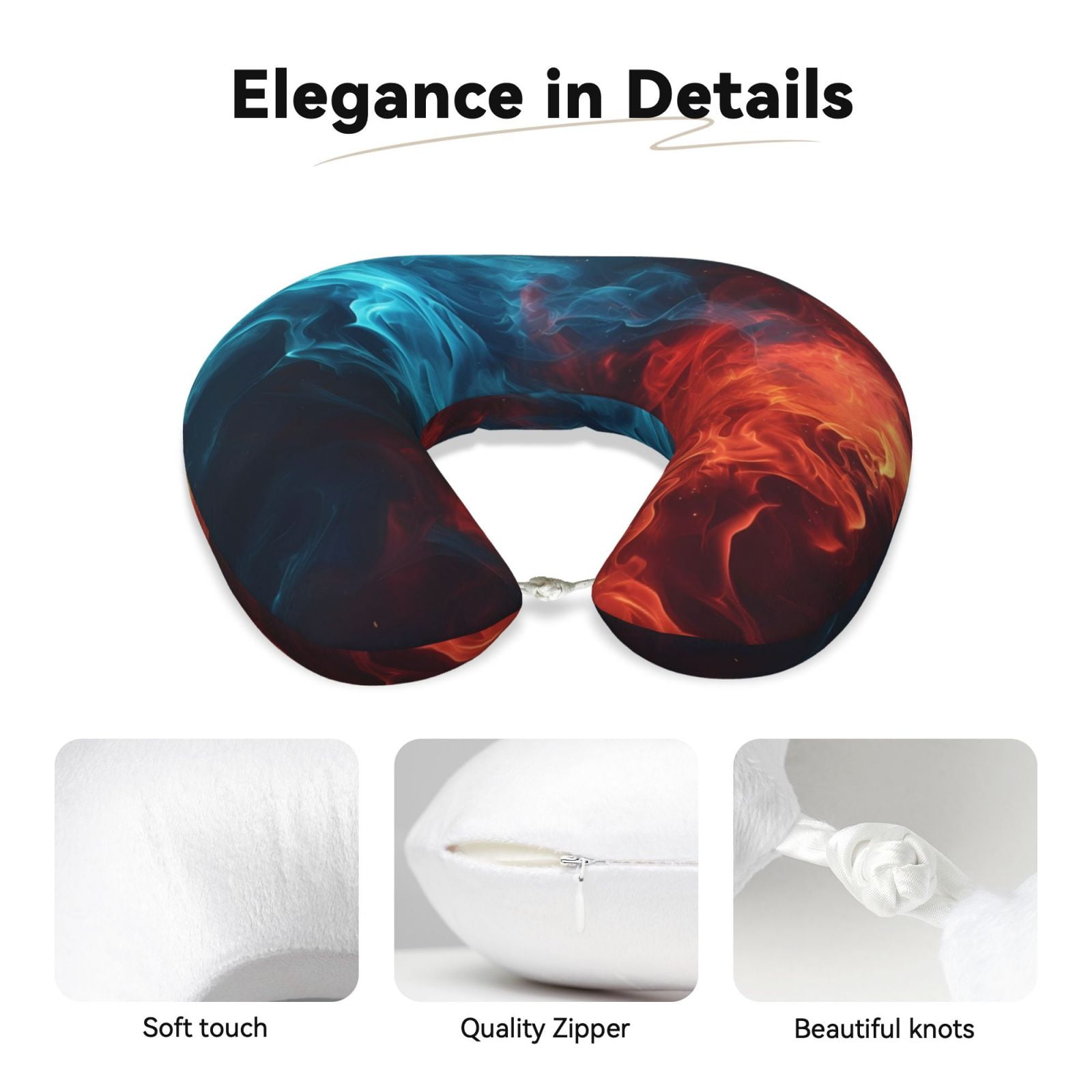 Xecao Red And Blue Fire Print Memory Foam Cervical Neck Pillow Versatile U-Shaped Pillows for Home,Office,Camping,Travelling,Soft Washable Cover