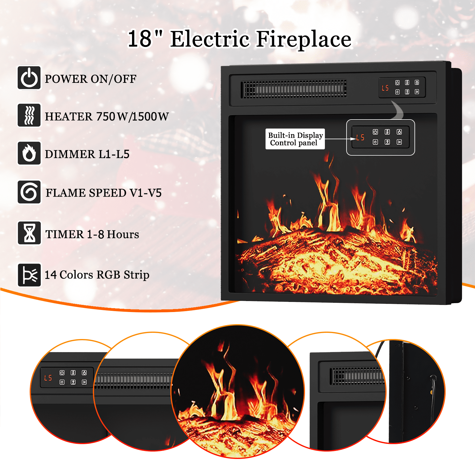 Waleaf 28" Electric Fireplace with Mantel Wooden Surround Freestanding Firebox for Living Room,White