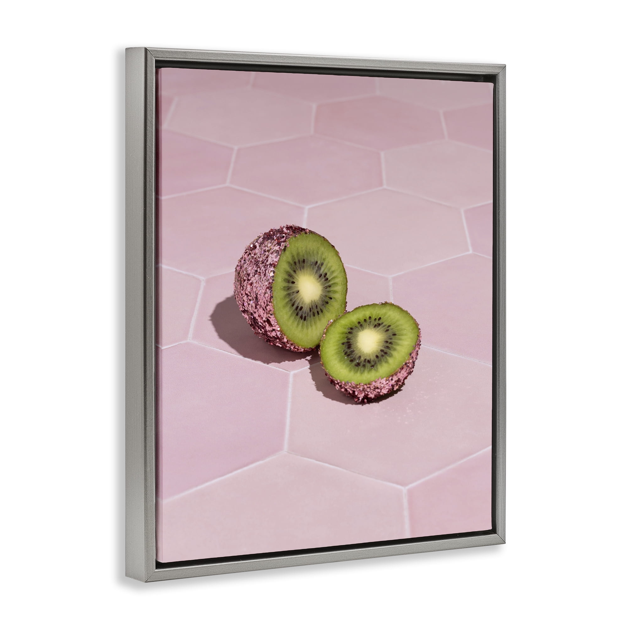 Stupell Industries Pink Glimmer Kiwi Gray Framed Floater Canvas Wall Art, design by LISH Creative