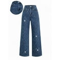 thumbnail image 2 of Pantalones vaqueros elásticos con diamantes de imitación for mujer, cintura alta, rectos, pierna ancha y brillantes, 2026, 2 of 4
