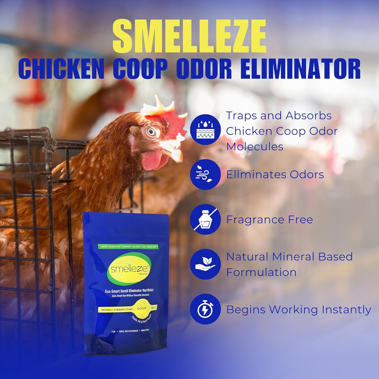 SMELLEZE Natural Chicken Coop Smell Deodorizing Granules: 2 lb. Stinky Coop Refresher That Works Safely