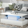 thumbnail image 2 of White LED Coffee Table for Living Room, PAPROOS Modern High Glossy Center Table with 4 Drawers, Smart Cocktail Table Rectangle, Sofa Side Tea Tables with LED Lights, 41"L×25"W×16"H, 2 of 13