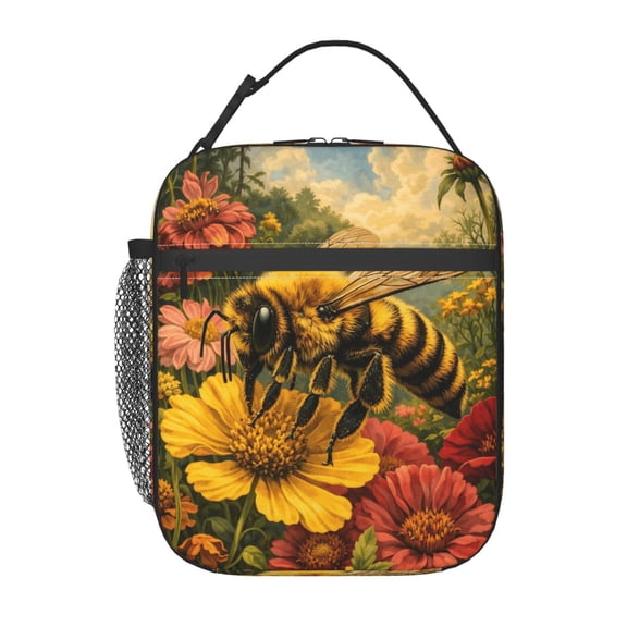 Flower Bee Lunch Bag Reusable Thermal Lunch Tote with Handle for Women and Men