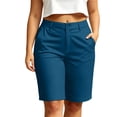 thumbnail image 3 of THDHVS Bermuda Shorts for Women,Solid Color Office Suit Shorts with Pockets Elegant Commute Business Casual Bottoms,Womens Shorts Casual Blue S, 3 of 7