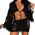thumbnail image 1 of Blusas De Punto Minifaldas Trajes de ganchillo de 2 piezas con mangas acampanadas Traje de calle con cuello en V profundo para mujer Cgtredaw Para estrenar, 1 of 1