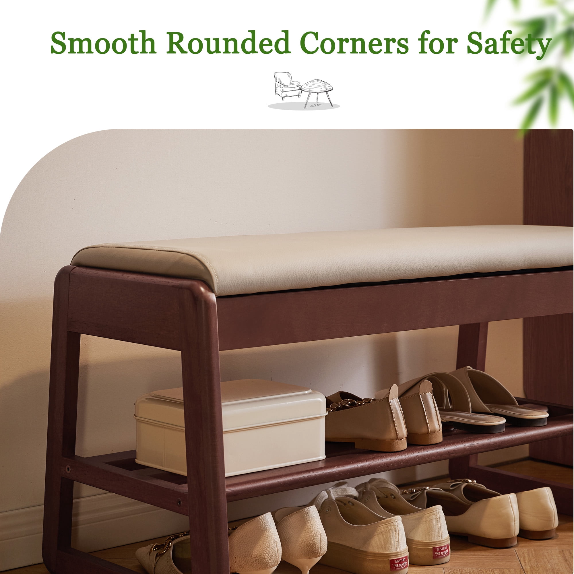 Solid Wood Shoe Bench with Lift-Top Storage 31.5 Inch Entryway Hallway Organizer for Front Door Bedroom
