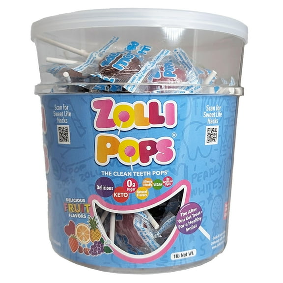 Zollipops Clean Teeth Pops, Anti Cavity Lollipops, Delicious Assorted Flavors, 1 LB Tub YU4