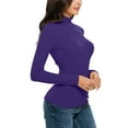 thumbnail image 4 of YEJIMAN Purple V Neck T Shirts For Women, Polyester,Spandex Oversized Tshirts For Women, Women Casual Solid Long Sleeve Mock Turtleneck Blouse Tops Slim Fit Stretchy Layer Tee Shirts, 4 of 7