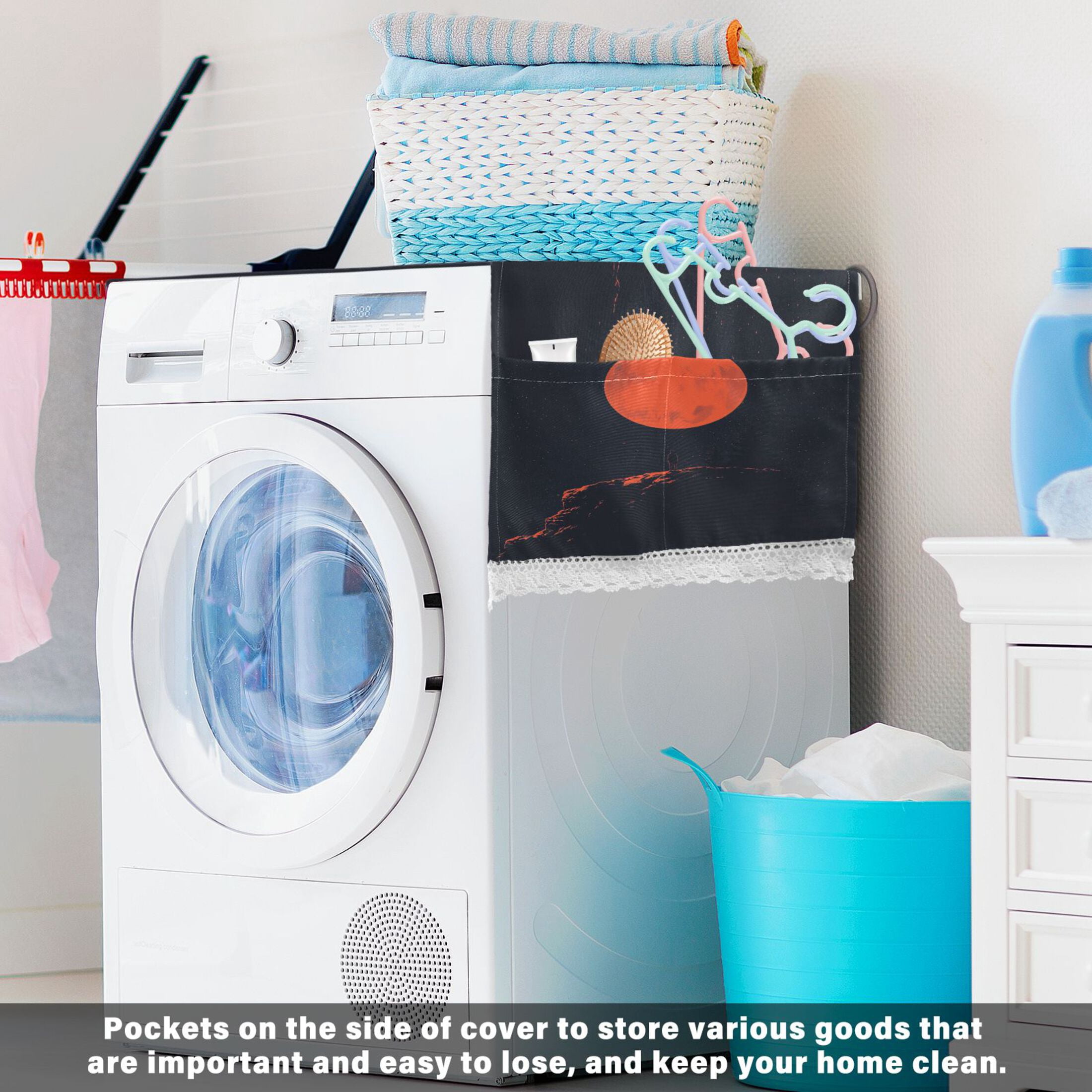 Blood MoonWasher and Dryer Covers Dust-Proof and Oil Resistant Fridge Cover with 4 Storage Pockets Washing Machine Top Cover for Laundry Kitchen Home 51.2 x 22 In