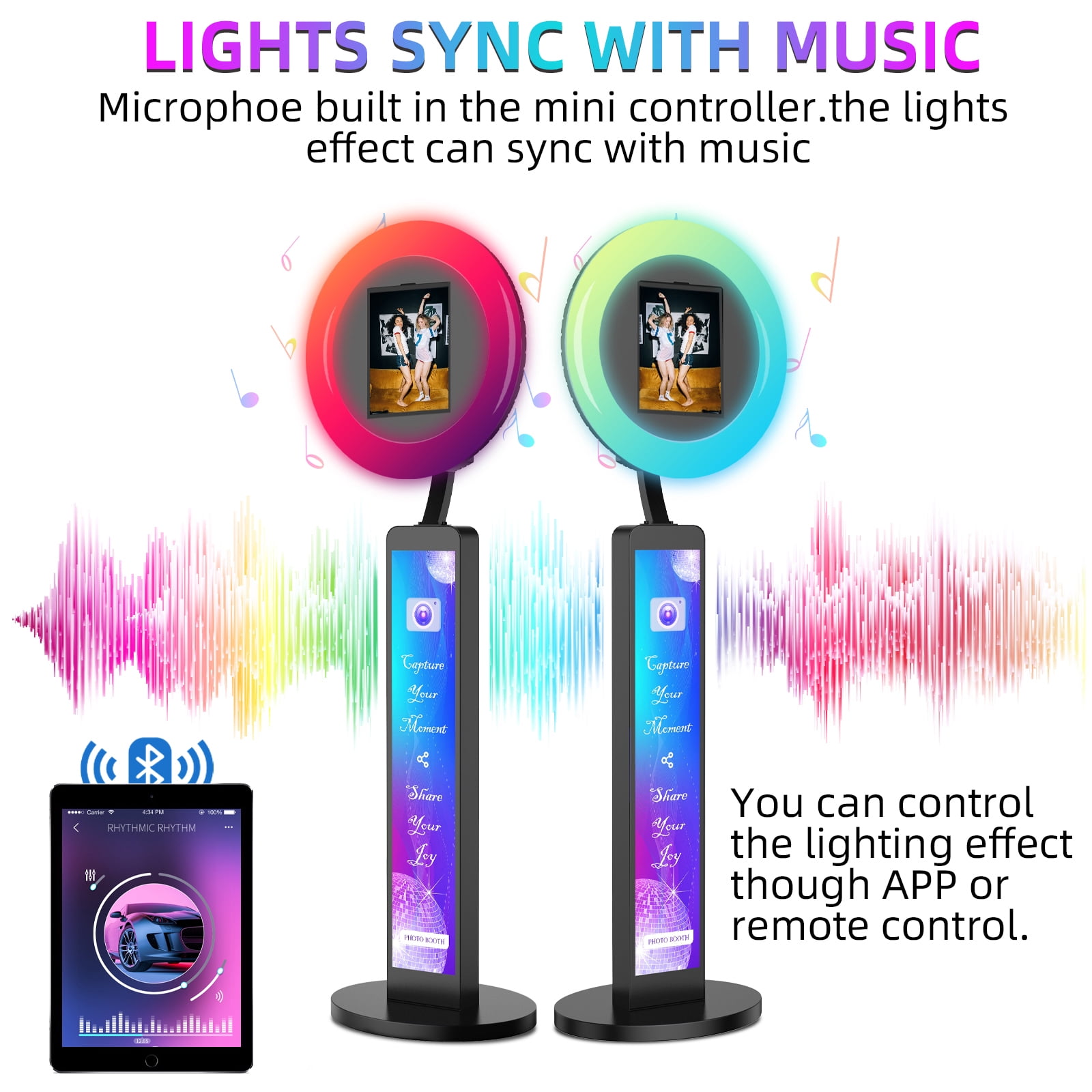 Ipad Photo Booth Compatible with Any Ipad 10.2in 10.9in 12.9in, APP Control Ring Box, Music Sync, Free customized LOGO,Flight Casa