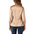 thumbnail image 3 of INSPIRE CHIC Women's Casual Dressy Office Blouses 3/4 Sleeve V Neck Satin Shirt L Champagne, 3 of 6