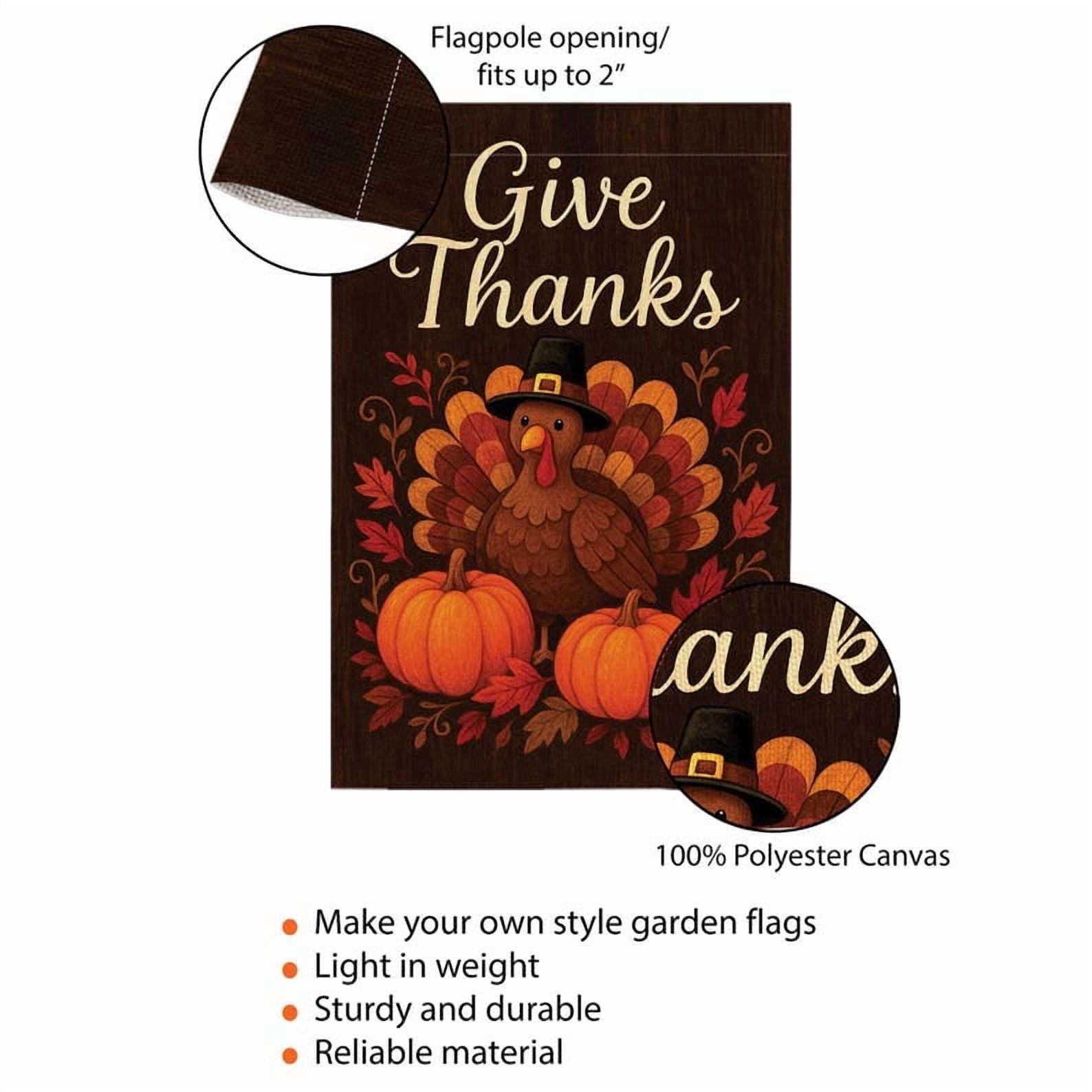 ViciArt Give Thanks Garden Flag – 28" x 40" Thanksgiving Turkey & Pumpkins Yard Flag, Outdoor Decor
