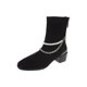 thumbnail image 2 of Botas de calcetines de cadena de perlas de moda para mujer Botas cortas de tacón medio negras Wmkox8yii sdhk78, 2 of 8