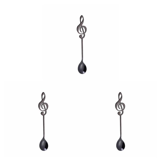 stanreset Musical Coffee Spoon Cutlery Set Stainless Steel Retro Iron Shovel Ice Cream Spoon Scoop Creative Spoon Tea-Spoon Tableware black 3Set