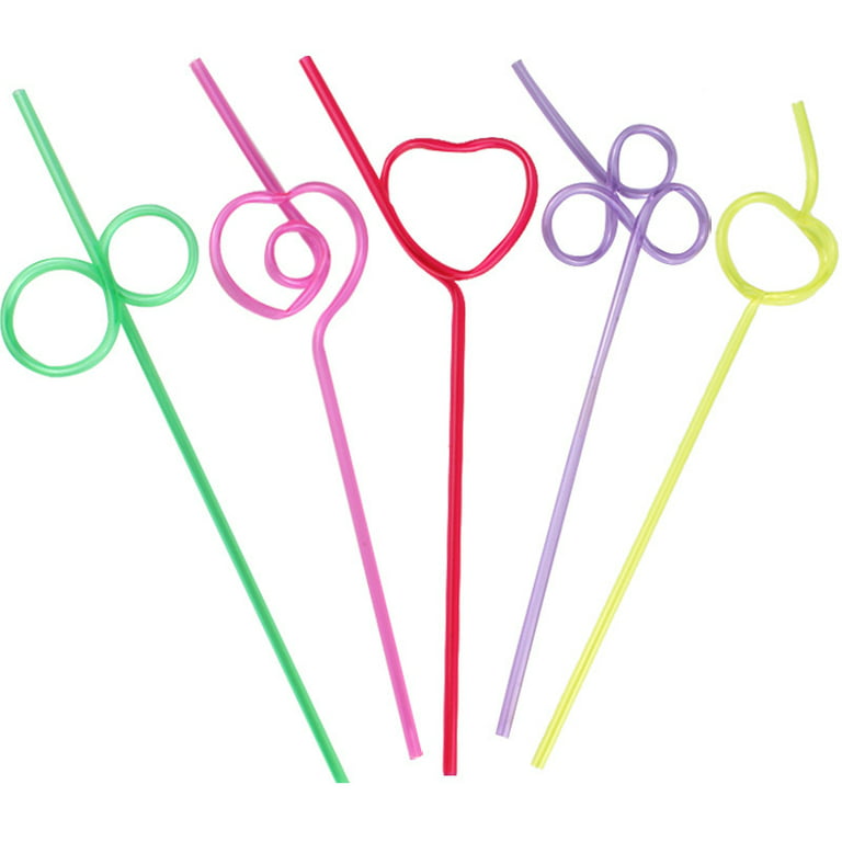 24 Pieces Valentine's Day Heart Shaped Straws Reusable Crazy Loop Straws  Valentine Theme Party Plastic Drinking Straws for Valentine's Day Birthday