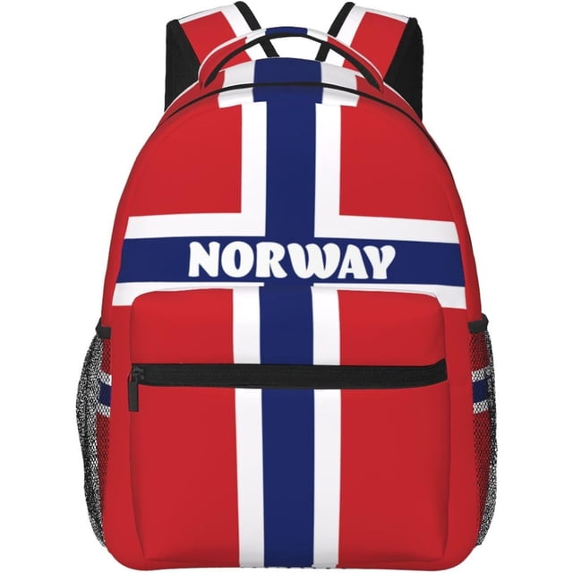 Norwegian Norway Flag Casual Backpack Travel Pack Bag Laptop Backpacks With Side Pockets Front Zipper Pockets Bookpack Daypack Picnic Rucksack Computer Bag