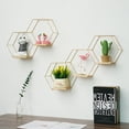 thumbnail image 4 of D-GROEE Wall Mounted Floating Shelves Metal Floating Display Stand - Hexagonal Storage Display Shelf with Wooden Base, Modern Floating Shelves for Home Decor Bedroom Kitchen Bathroom Office, 4 of 7