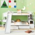 thumbnail image 2 of Euroco Wood Twin over Twin Bunk Bed with Desk and Slide,Drawers Bookcase and Storage Staircase for Kids Teens, White, 2 of 17