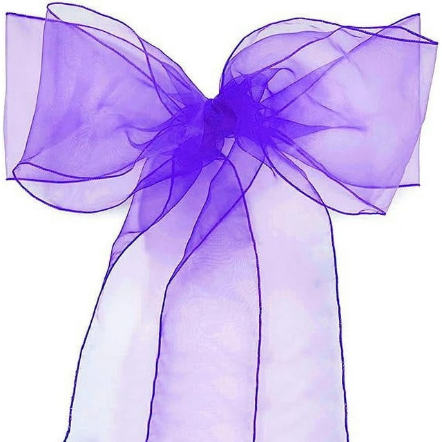 Xiao Hua Paquete de 25 fajas de organza para sillas de banquete, lazos para decoración de bodas y fiestas, en blanco, rosa, morado, dorado y rojo (paquete de 25, morado)