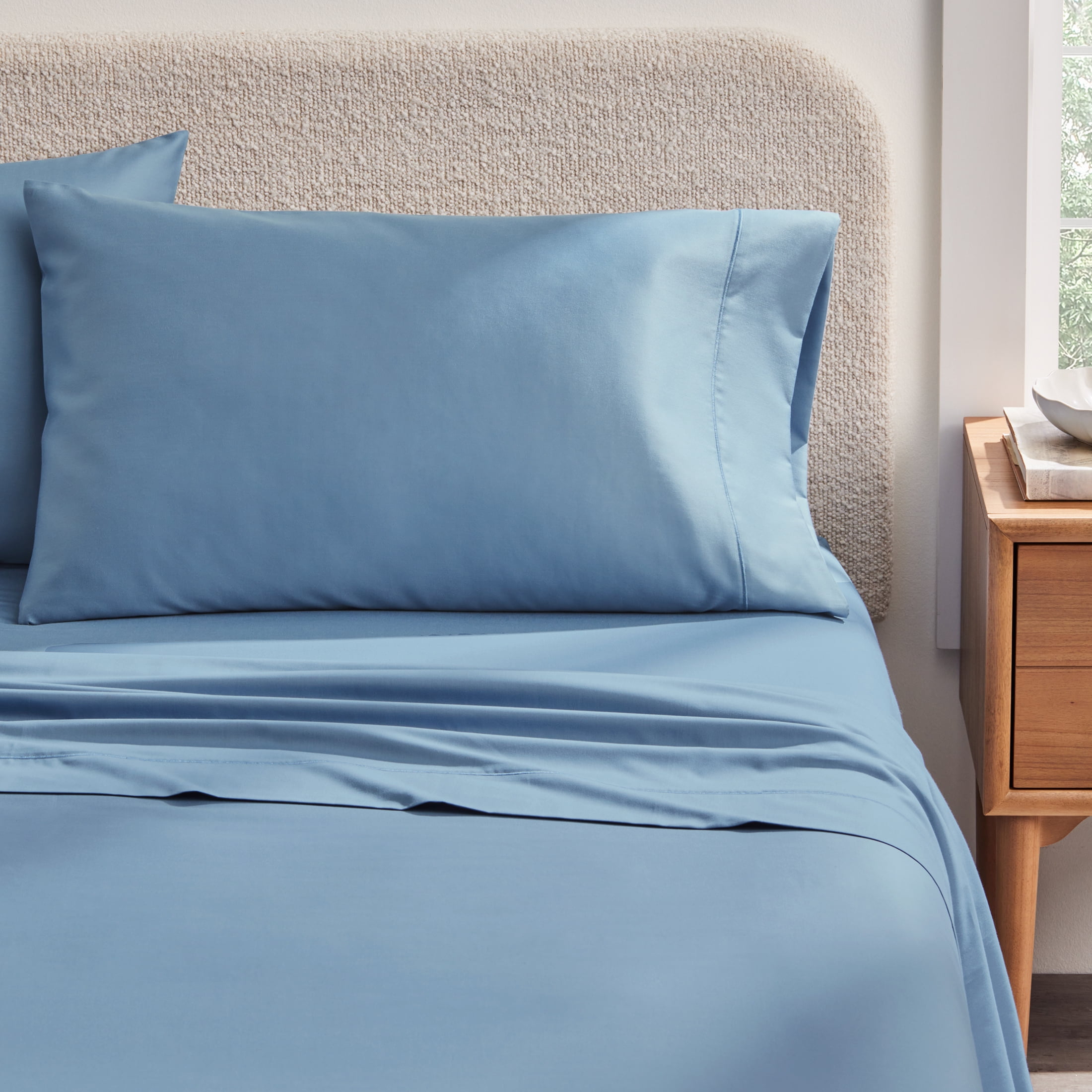 Better Homes & Gardens 4-Piece 400 Thread Count Blue Silver Performance Bed Sheet Set, Queen