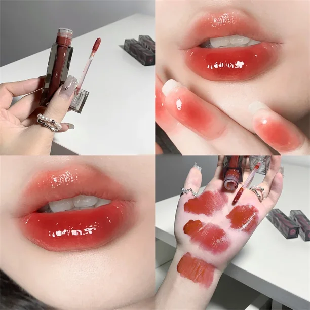 Lápiz labial de cristal espejo marrón rojo oscuro cosmético de larga duración mujeres Sexy tinte de labios maquillaje mate terciopelo castaño brillo de labios impermeable