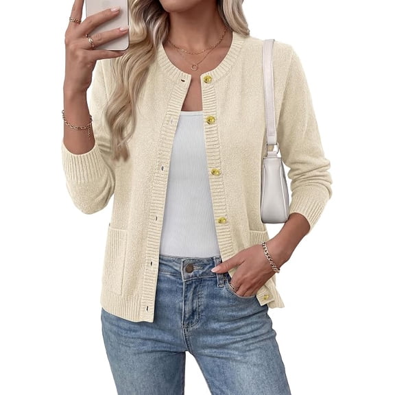 BTFBM Cardigan Sweaters for Wome Fall Clothes Long Sleeve Button Down Open Front Soft Knit Lightweight Sweater